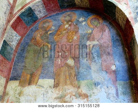 Demre, Turkey - July 2, 2019: Ancient Frescoes In The St. Nicholas Byzantine Greek Church In Demre, 