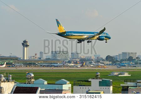 Airplane Landing At Saigon Airport, Vietnam