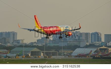 Airplane Landing At Saigon Airport, Vietnam