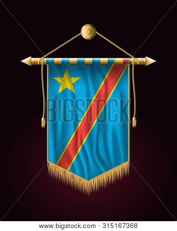 Flag Of Democratic Republic Of The Congo. Festive Vertical Banner. Wall Hangings With Gold Tassel Fr