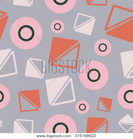 Vector Geometric Triangle And Circle Shapes Seamless Pattern Repeat Background.