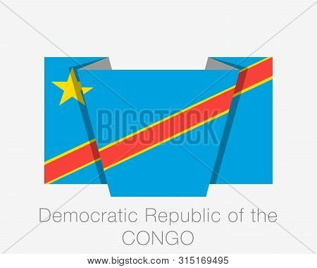 Flag Of Democratic Republic Of The Congo. Flat Icon Waving Flag With Country Name On White Backgroun