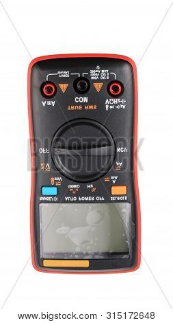 Black Digital Multimeter Isolated On White Background At Dry Day