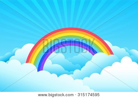 Rainbow Covered In Clouds And Sky Background