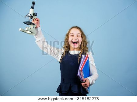 Small Girl Scientist Testing. Back To School. Education And Knowledge. Child Study Bilogy Lesson. Di