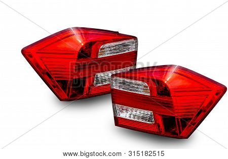 Car Tail Lights Separate From White Background.