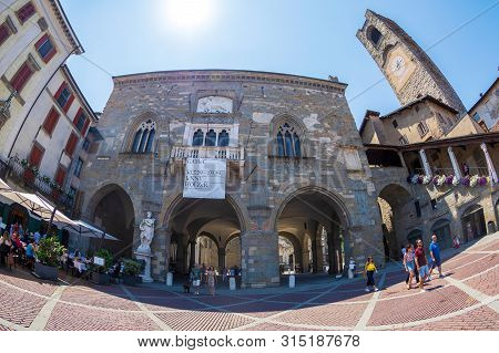 Bergamo, Italy - June 30, 2019: View Of Piazza Vecchia With Civic Tower (torre Civica Campanone) And