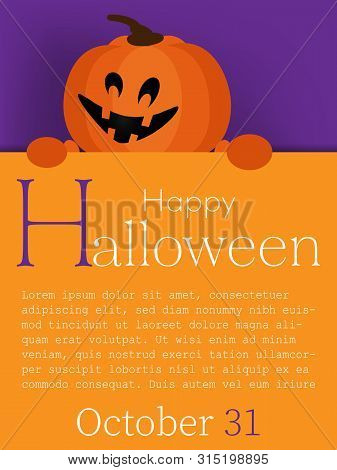 Halloween Background With Halloween Pumpkin And Happy Halloween Text.