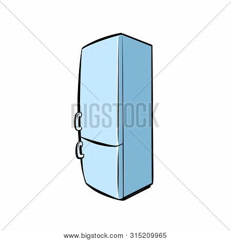 Home Refrigerator, Household Appliances. Pop Art Retro Vector Illustration Drawing