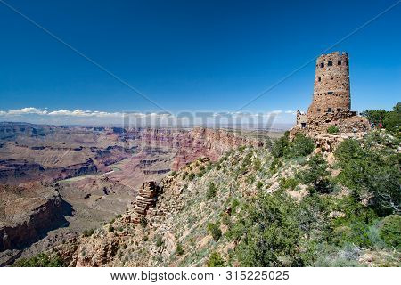Grand Canyon National Park, Arizona - June 15, 2005 - Mary Colters Desert View Watchtower On The Gra