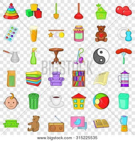Housecraft Icons Set. Cartoon Style Of 36 Housecraft Vector Icons For Web For Any Design