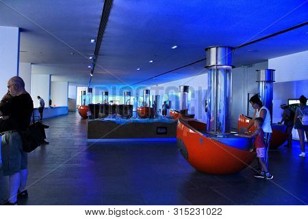 Cartagena, Murcia, Spain- July 26, 2019: Tourists Visiting Archeological Remains In The Underwater M