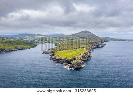 Aerial View Of Teelin Bay In County Donegal On The Wild Atlantic Way In Ireland