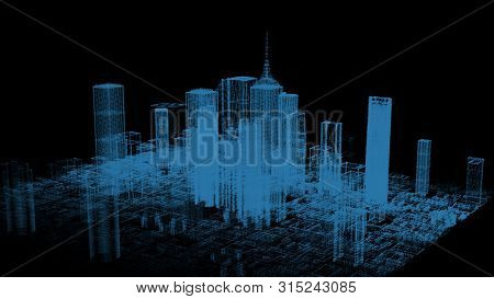 Hud Futuristic Virtual 3d Rendering Hologram City Target Scanning Mission Communication Report Panel