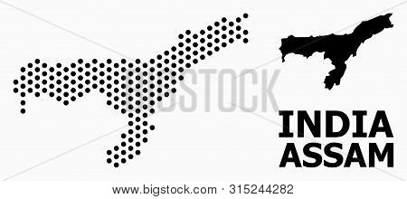 Dotted Map Of Assam State Composition And Solid Illustration. Vector Map Of Assam State Composition 