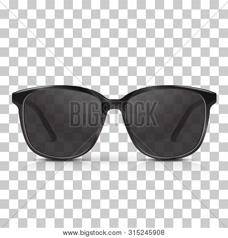 Vector Realistic Dark Sunglasses Isolated On Transpatrent Background. Modern Trendy Eyeware.