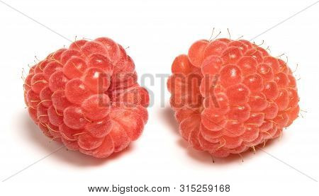 Ripe Raspberry Two Pieces Ripe On A White Background
