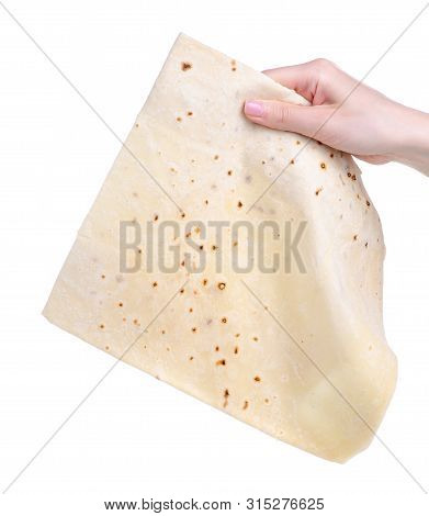 Armenian Lavash Food In Hand On White Background Isolation