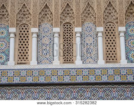 Detail Of Elevation Of Old Palace In African City Of Fez In Morocco In 2019 Warm Sunny Summer Day On