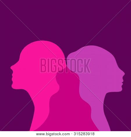 Two Girlfriends Or Sisters In Quarrel. Two Girls Turned Away From Each Other, Female Profiles. Vecto