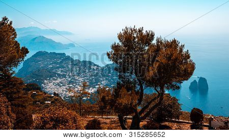View Of Capri Island From Monte Solaro, In Anacapri