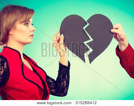 Break Up And Leave In Relationship. Negative Emotions Between People In Love. Young Couple With Two 