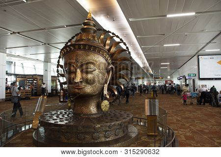 Indian People And Foreign Travelers Walking Waiting And Shopping In Shop Inside Of Indira Gandhi Int