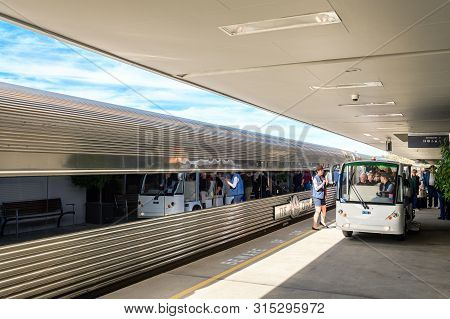 Adelaide Parklands Terminal, South Australia - August 4, 2019: The Ghan Train Ready To Depart For It
