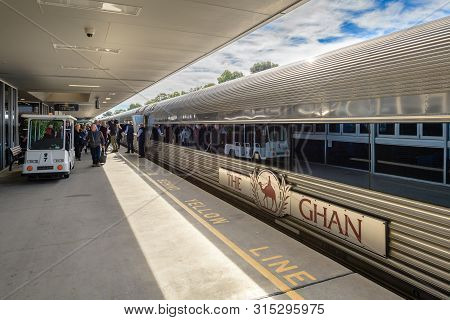 Adelaide Parklands Terminal, South Australia - August 4, 2019: The Ghan Train Ready To Depart For It