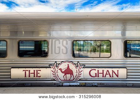 Adelaide Parklands Terminal, South Australia - August 4, 2019: The Ghan Train Ready To Depart For It