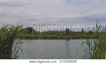 Large Lake On A Sunny Day Against The Background Of A Dense Green Forest, Nature In Russia