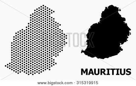 Dotted Map Of Mauritius Island Composition And Solid Illustration. Vector Map Of Mauritius Island Co