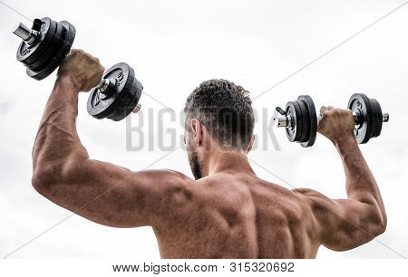 Great Progress. Healthy Lifestyle. Fitness And Sport Equipment. Man Sportsman Weightlifting. Steroid