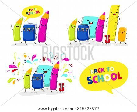 Back To School, Kawaii Characters. School Illustrations. Vector Eps10.