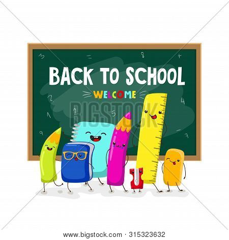 Back To School, Kawaii Characters. School Illustrations. Vector Eps10.