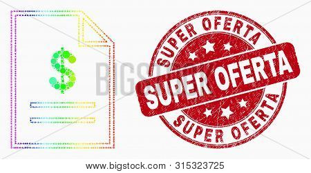 Dotted Bright Spectral Price List Page Mosaic Pictogram And Super Oferta Seal Stamp. Red Vector Roun