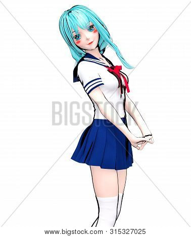 3D Japanese Anime Schoolgirl.