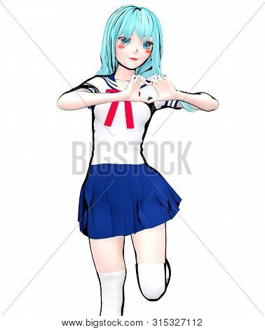 3D Japanese Anime Schoolgirl.
