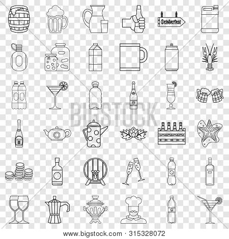 Drink For Party Icons Set. Outline Style Of 36 Drink For Party Icons For Web For Any Design
