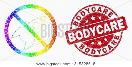Dotted Spectral Stop Space Rocket Mosaic Icon And Bodycare Seal. Red Vector Round Distress Seal Stam