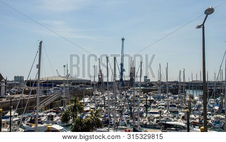 St Helier, Jersey, United Kingdom, - 07, 24, 2019: View Of The Marina And Harbor Facilities