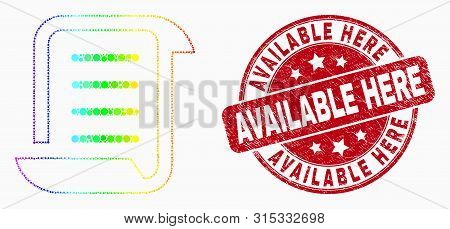 Pixel Bright Spectral Scroll List Mosaic Pictogram And Available Here Seal Stamp. Red Vector Rounded