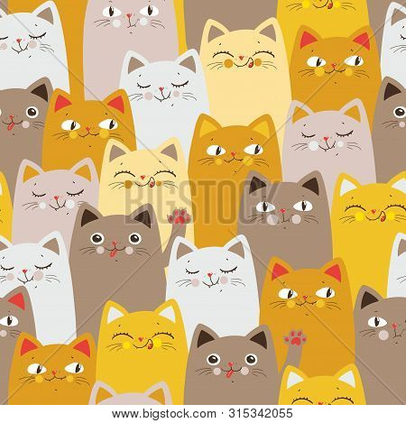 Yellow Cats. Cartoon Seamless Pattern. Vector Eps 10