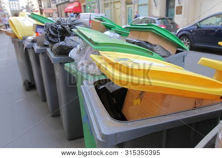 Public Rubbish Collection Bin On Paris France