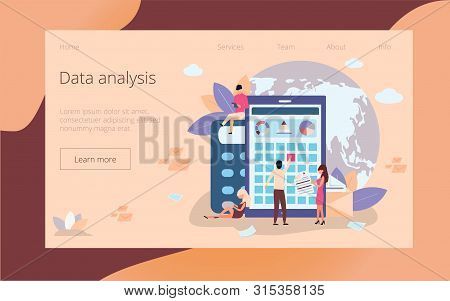 Landing Page Template Of Data Analysis. Modern Flat Design Concept Of Web Page Design Is Presented F