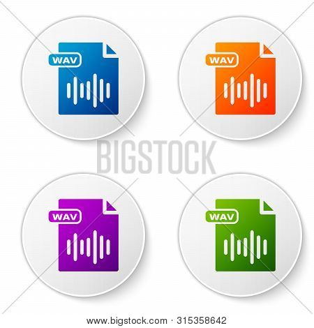 Color Wav File Document. Download Wav Button Icon Isolated On White Background. Wav Waveform Audio F