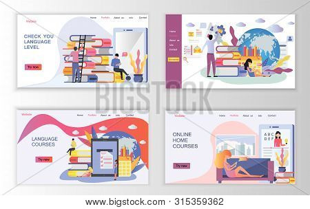 The Web Page Design Templates For Language Courses, E-learning, Online Education Is Shown. Modern Ve