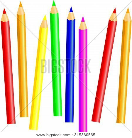 Crayons - Colored Pencil Set Loosely Arranged - Vector On White Background Pencils