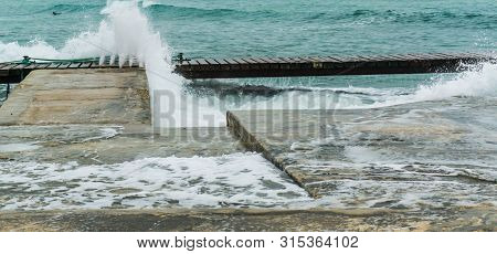 Choppy Sea With High Waves At The Coast Of Peguera