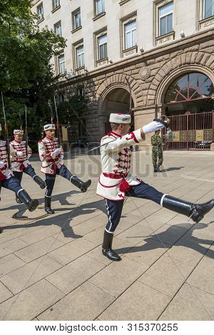 Sofia, Bulgaria - August 09, 2017:  Guardsmen At The Entrance To The Residence Of The President Of B